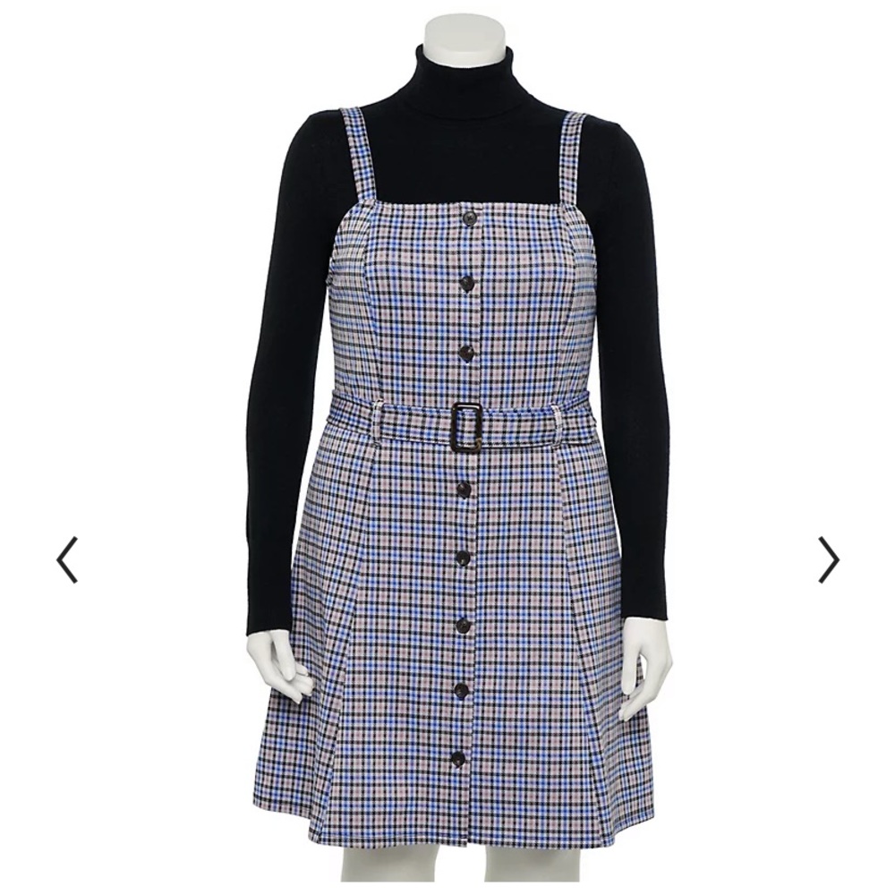 Button-Front Belted Pinafore Dress W/free MASK